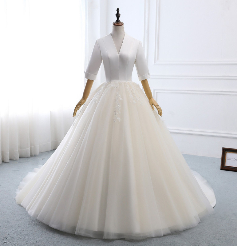 Ivory Satin Tulle Wedding Dress Bridal Gown