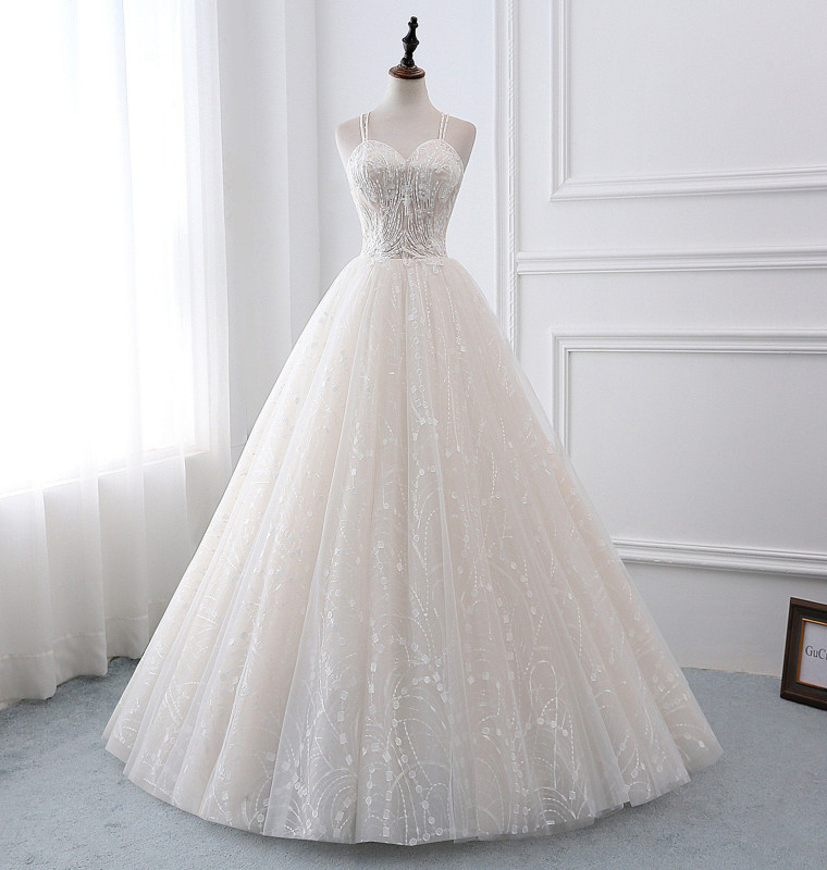 Light Champagne Lace Tulle Wedding Dress Bridal Gown