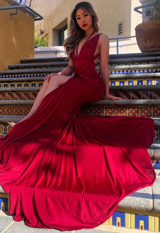 Red Mermaid Short Train  Prom Dress