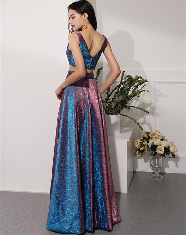 Two Pieces Sequin Short Train Prom Dress