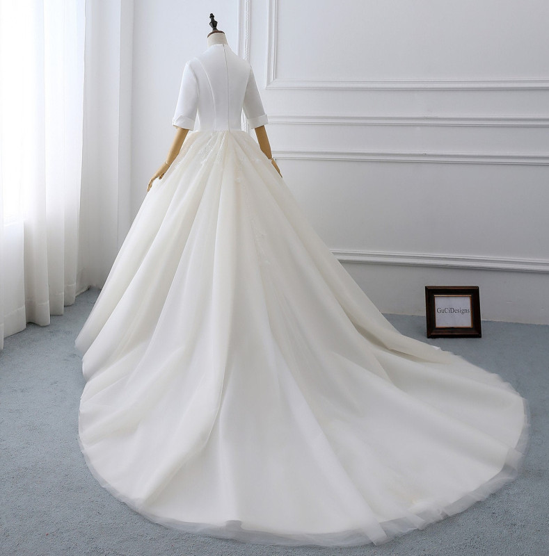 Ivory Satin Tulle Wedding Dress Bridal Gown