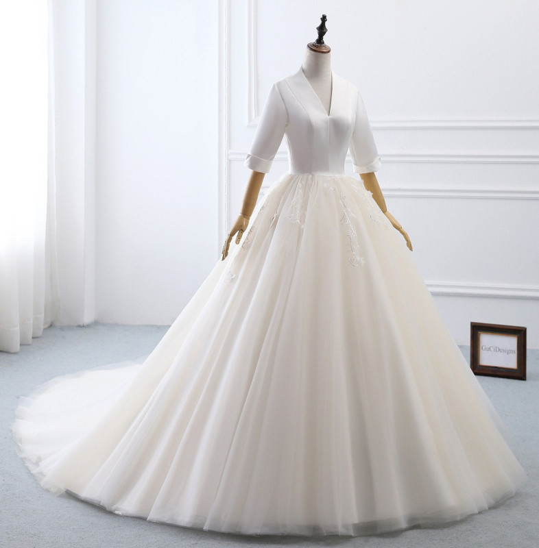Ivory Satin Tulle Wedding Dress Bridal Gown