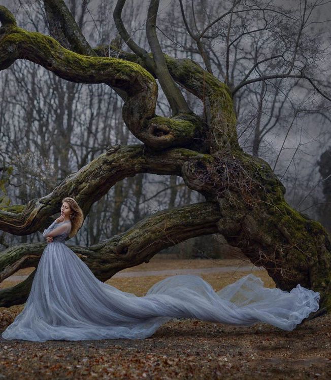 Grey Lace Tulle Long Train  Wedding Skirt