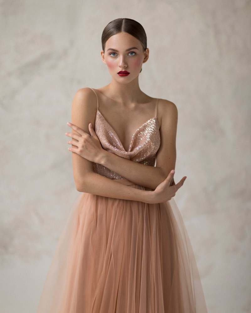 Dusty Coral Long Train Skirt 2 Pieces Prom Dress