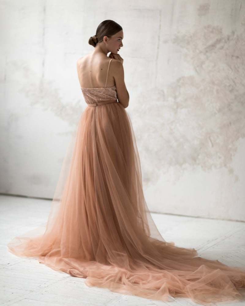 Dusty Coral Long Train Skirt 2 Pieces Prom Dress