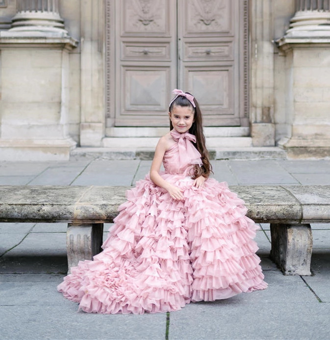 Mauve Lace Tulle Pageant Girls Party Dress Flower Girl Dress