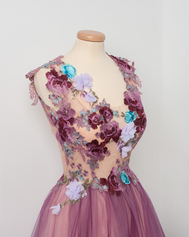 Lace Tulle Short Train Prom Dress Bridal Dress