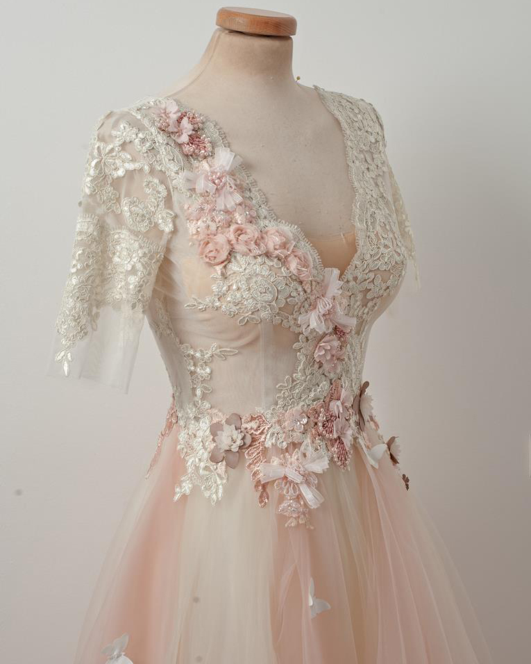 Lace Tulle Full Length Prom Dress Bridal Dress