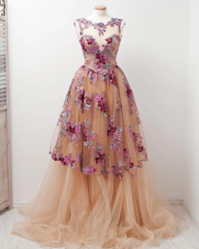 Lace Tulle Short Train Prom Dress Bridal Dress
