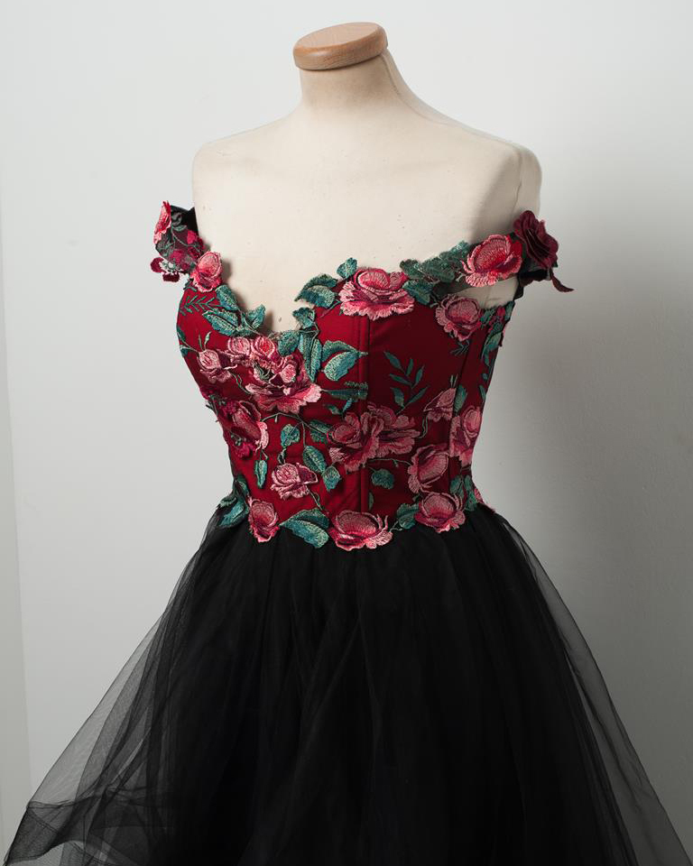 Black Wedding Dress High Low Lace Tulle Prom Dress