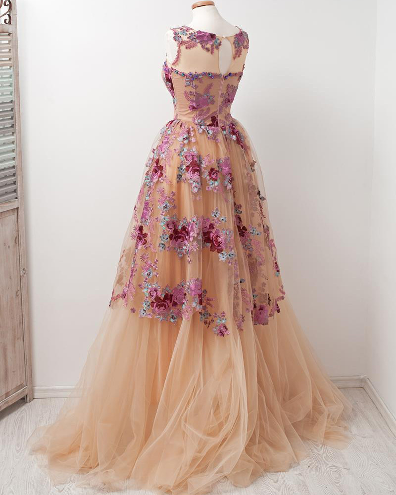 Lace Tulle Short Train Prom Dress Bridal Dress