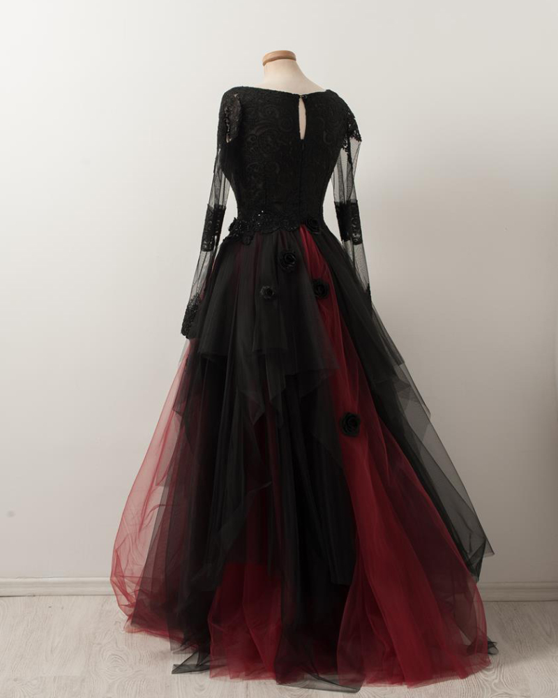 Black Wedding Dress Lace Tulle Prom Dress Special Occasion Dress