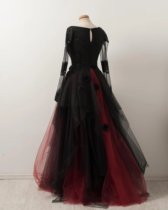 Black Wedding Dress Lace Tulle Prom Dress Special Occasion Dress