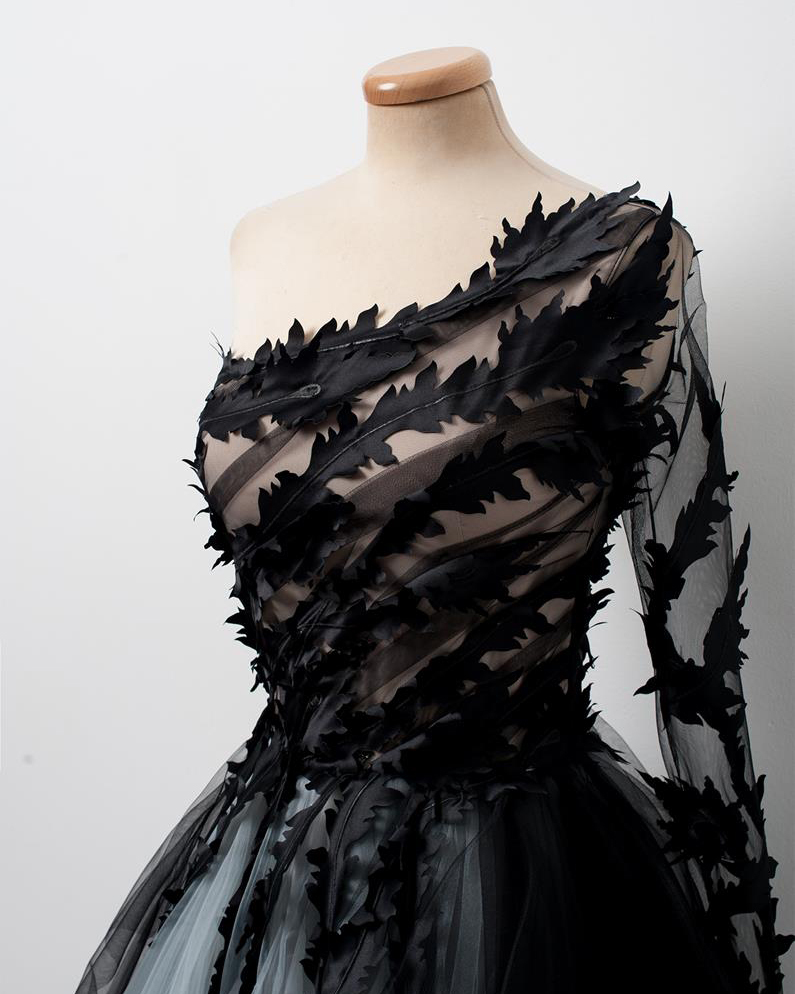 Black Wedding Dress Short Train Lace Tulle Prom Dress