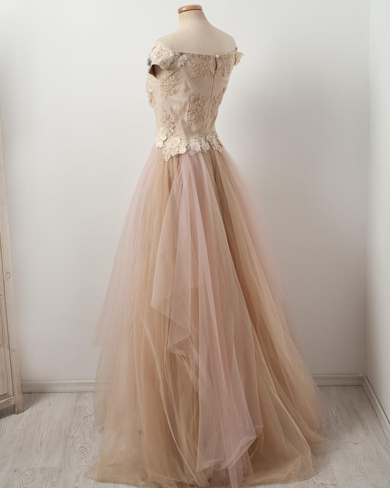 Chamapgne Lace Tulle Wedding Dress Bridal Gown