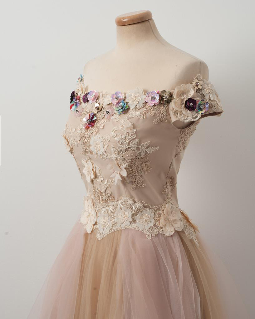 Chamapgne Lace Tulle Wedding Dress Bridal Gown