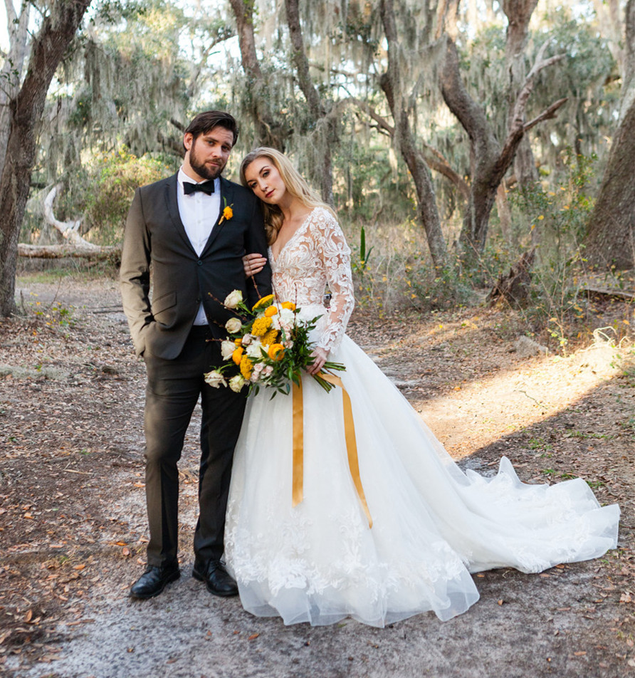 Ivory Lace Tulle Long Train Wedding Dress