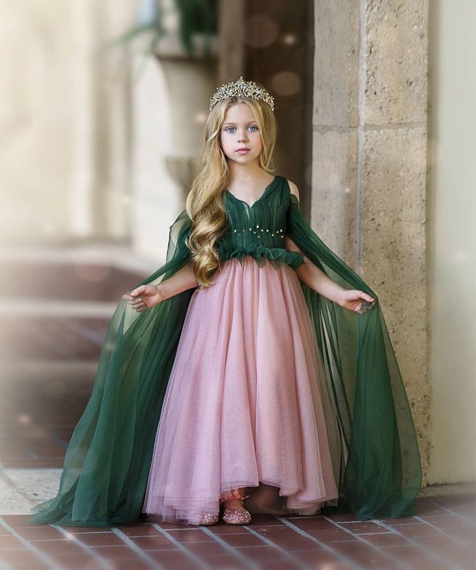 Green Mauve Flower Girl Dress Party Dress