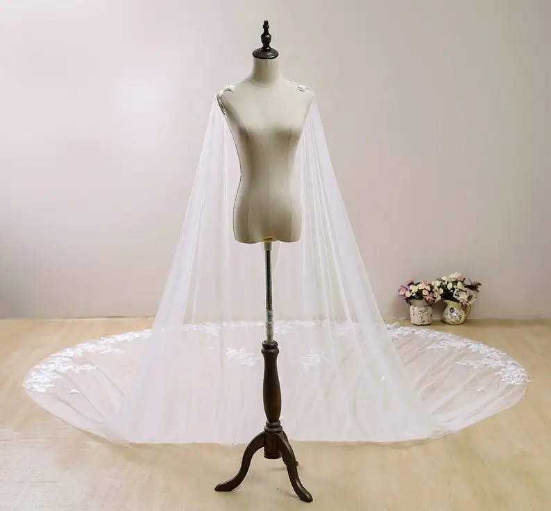 Ivory Wedding Cape Veil Lace Bridal Capelet