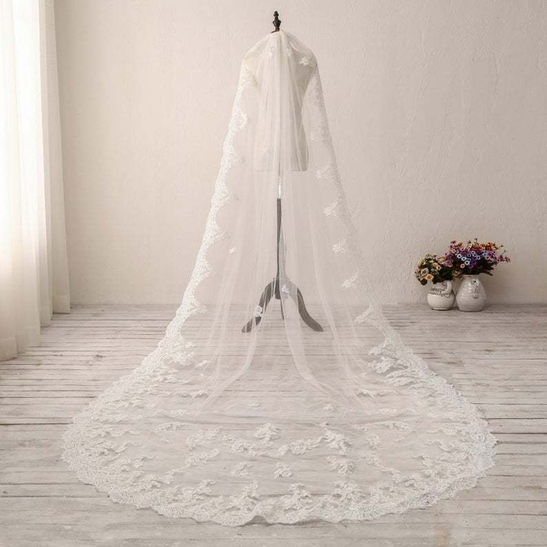 Classic Cathedral Wedding Veil Lace Bridal Veil