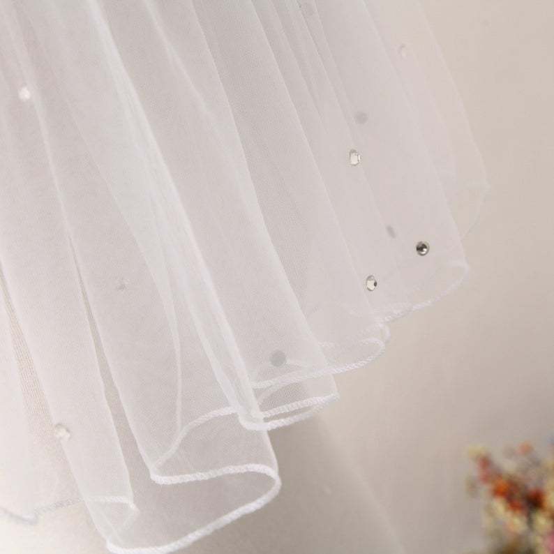Short Crystal Bridal Veil Wedding Veil Short Plan Edge Wedding Veil