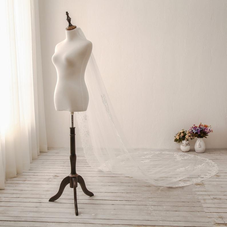Ivory Wedding Veil Lace Veil Flower Lace Bridal Veil