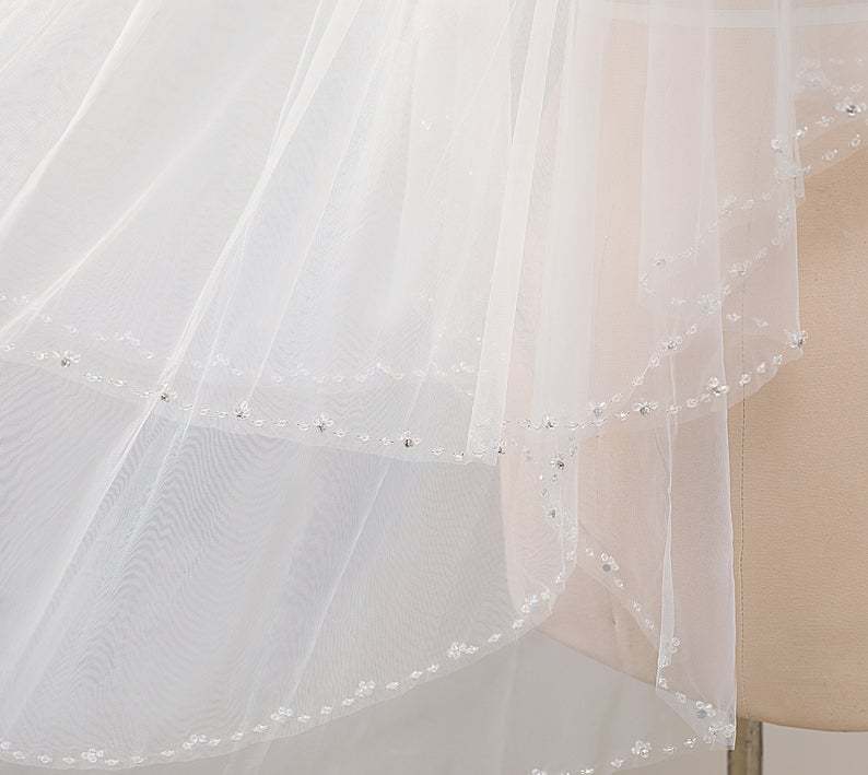 Beaded Edge Veil Ivory Fingertip Beaded Veil