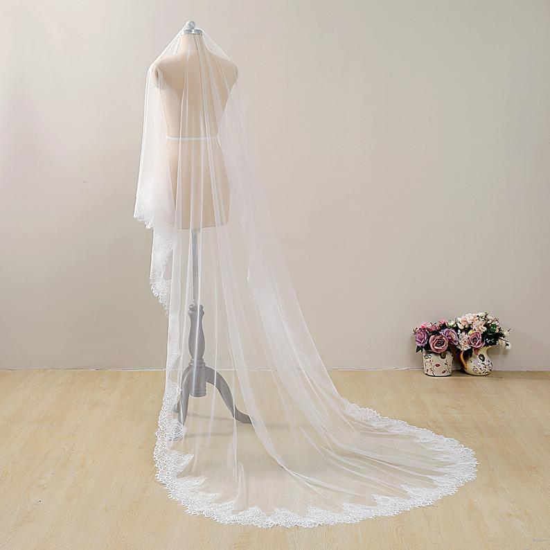 Classic Cathedral Wedding Veil Lace Bridal Veil