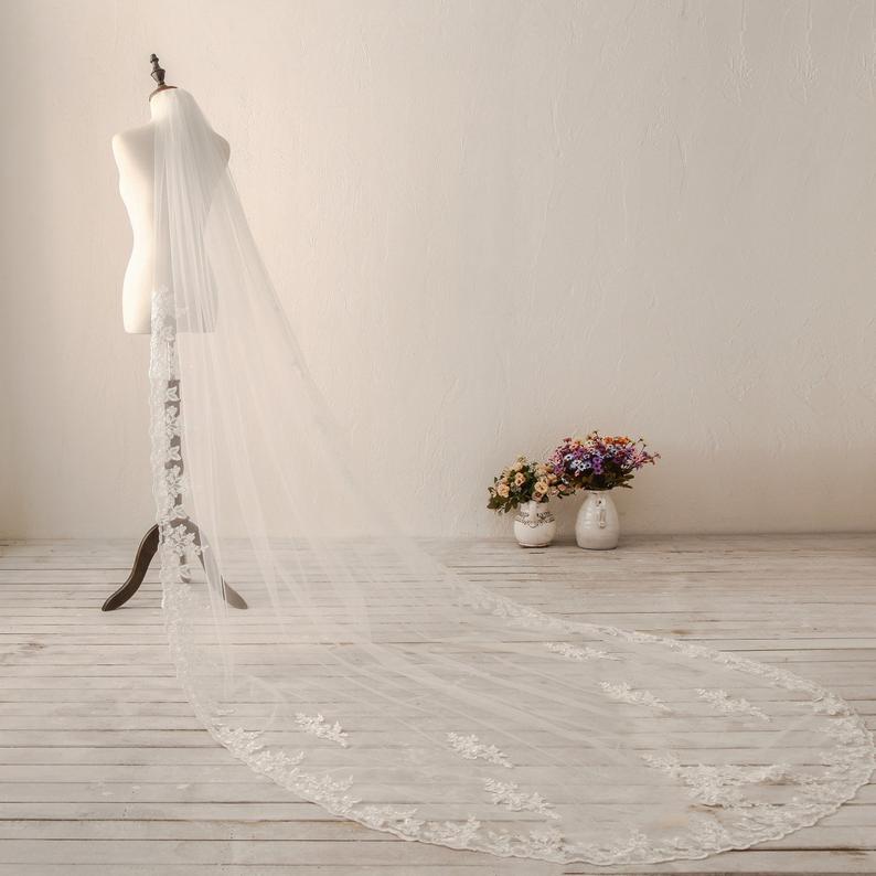 Ivory Wedding Veil Lace Veil Flower Lace Bridal Veil