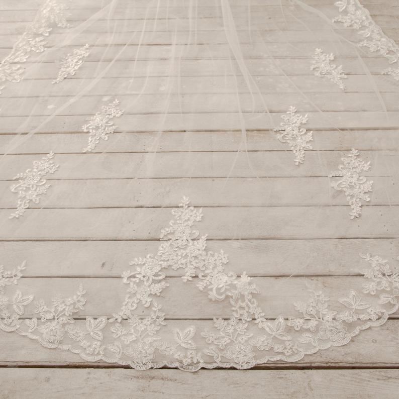 Ivory Wedding Veil Lace Veil Flower Lace Bridal Veil