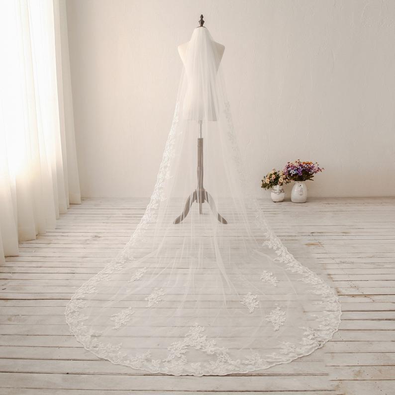 Ivory Wedding Veil Lace Veil Flower Lace Bridal Veil