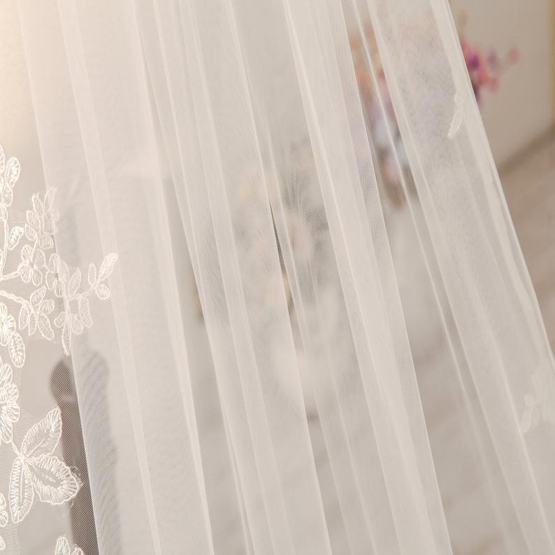 Ivory Wedding Veil Lace Veil Flower Lace Bridal Veil