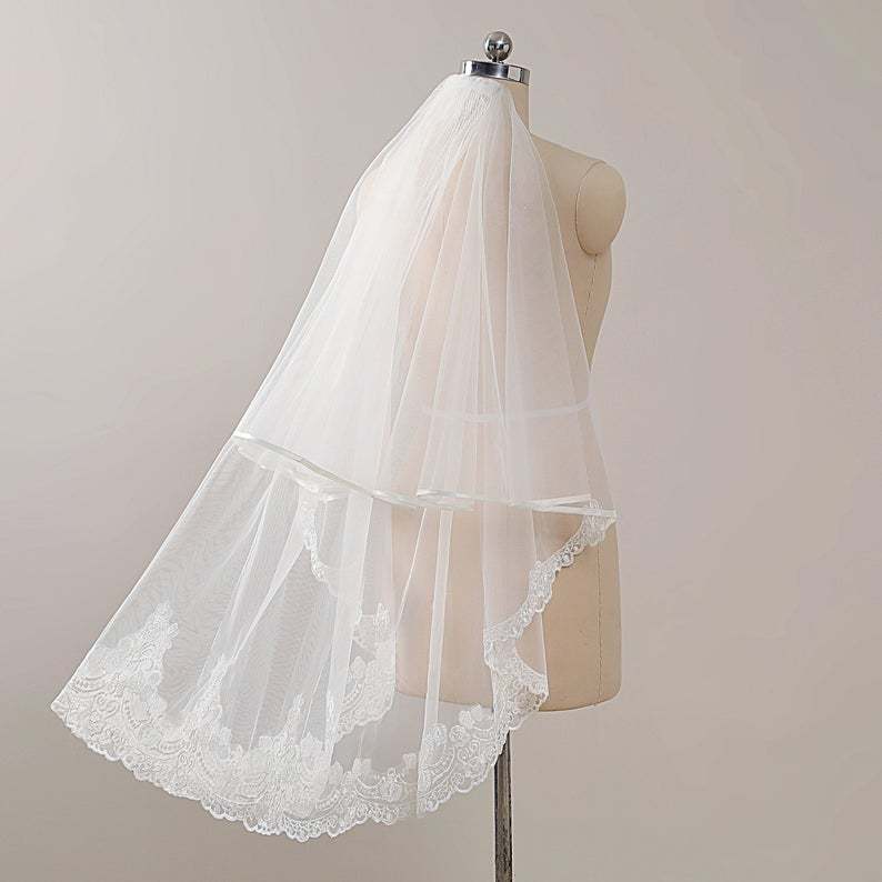 Fingertip Blusher Wedding Veil