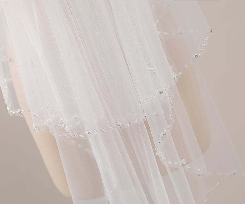 Beaded Edge Veil Ivory Fingertip Beaded Veil