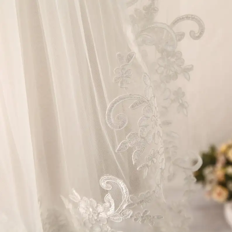 Ivory Lace Soft Wedding Veil Short Lace Bridal Veil