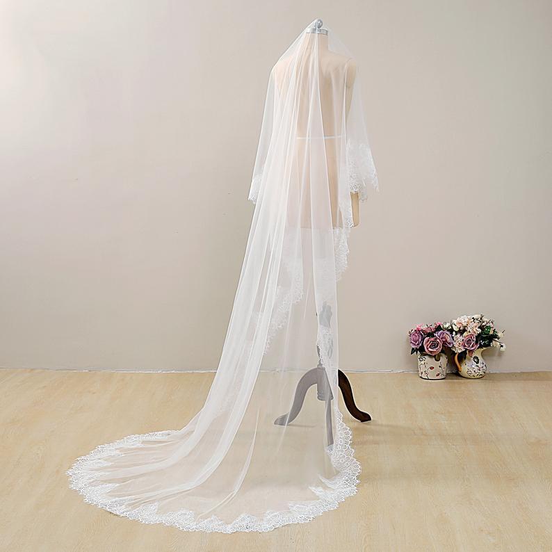Classic Cathedral Wedding Veil Lace Bridal Veil