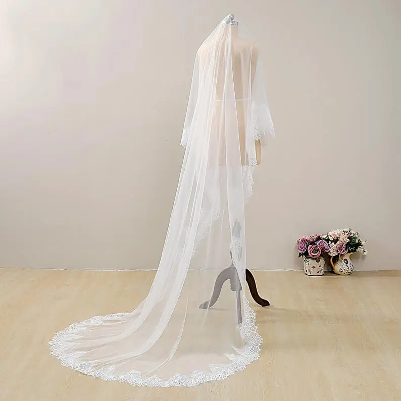 Classic Cathedral Wedding Veil Lace Bridal Veil