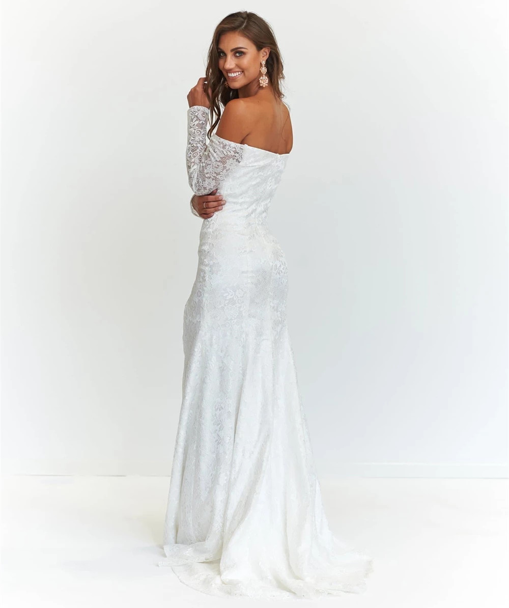 Ivory Lace Tulle Short Train  Prom Dress