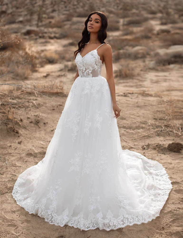 Ivory Lace Tulle Wedding Dress Bridal Gown