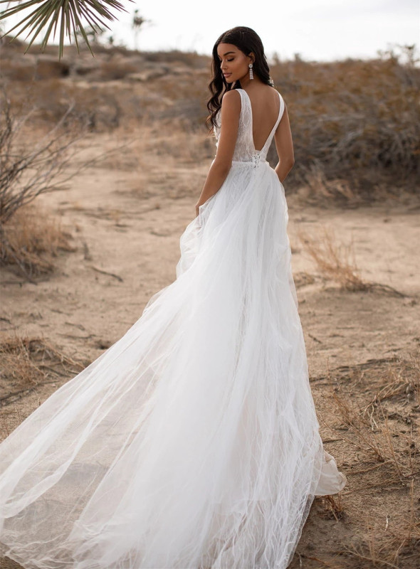 Ivory Lace Tulle Wedding Dress Bridal Gown