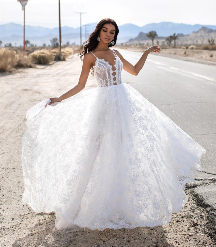 Ivory Lace Tulle Wedding Dress Bridal Gown