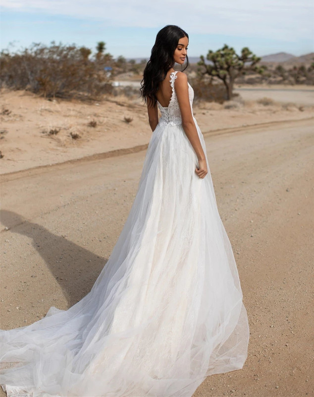 Ivory Lace Tulle Wedding Dress Bridal Gown