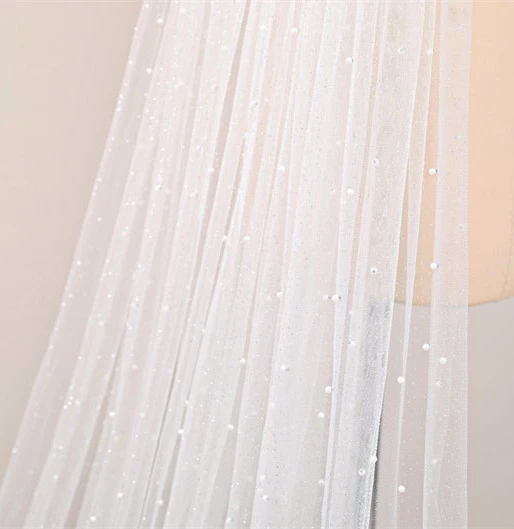 Pearls Scattered Cathedral Veil with Cut Edge Wedding Veil with Pearls