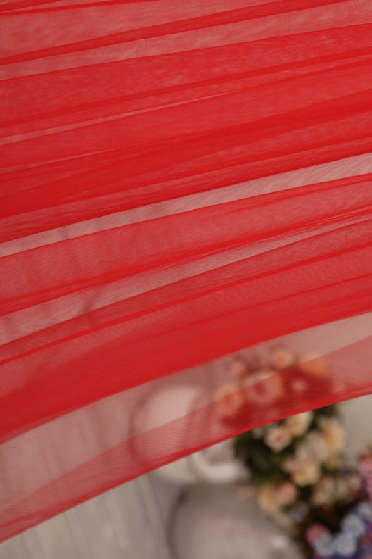 Red Soft Wedding Veil Long Plain Edge Bridal Veil