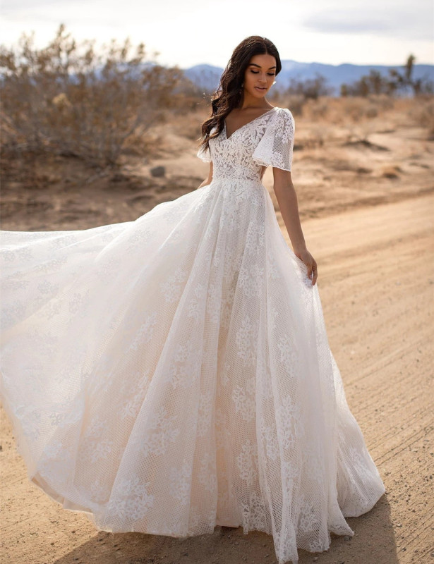 Ivory Lace Tulle Wedding Dress Bridal Gown