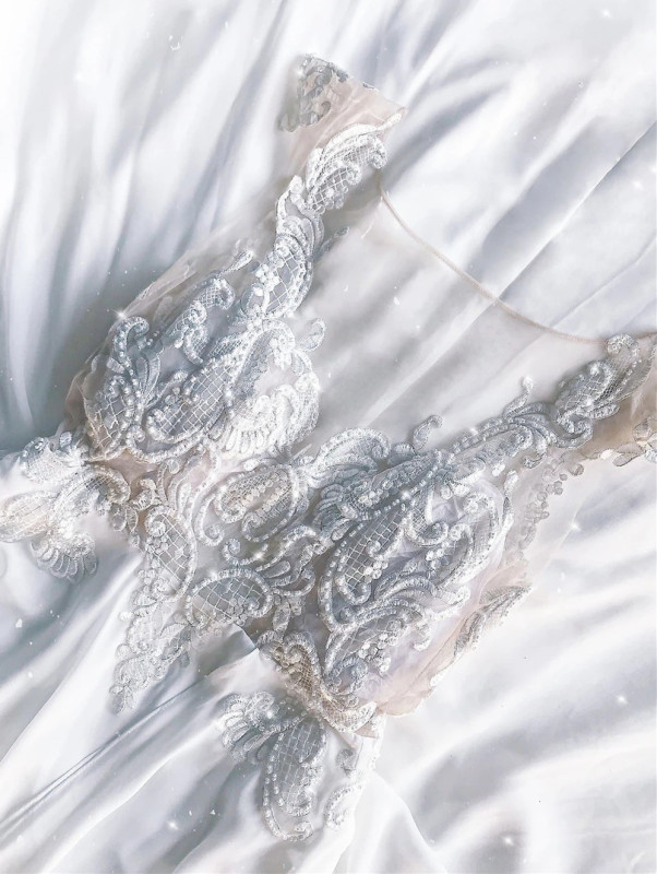 Ivory Lace Chiffon Wedding Dress Bridal Gown