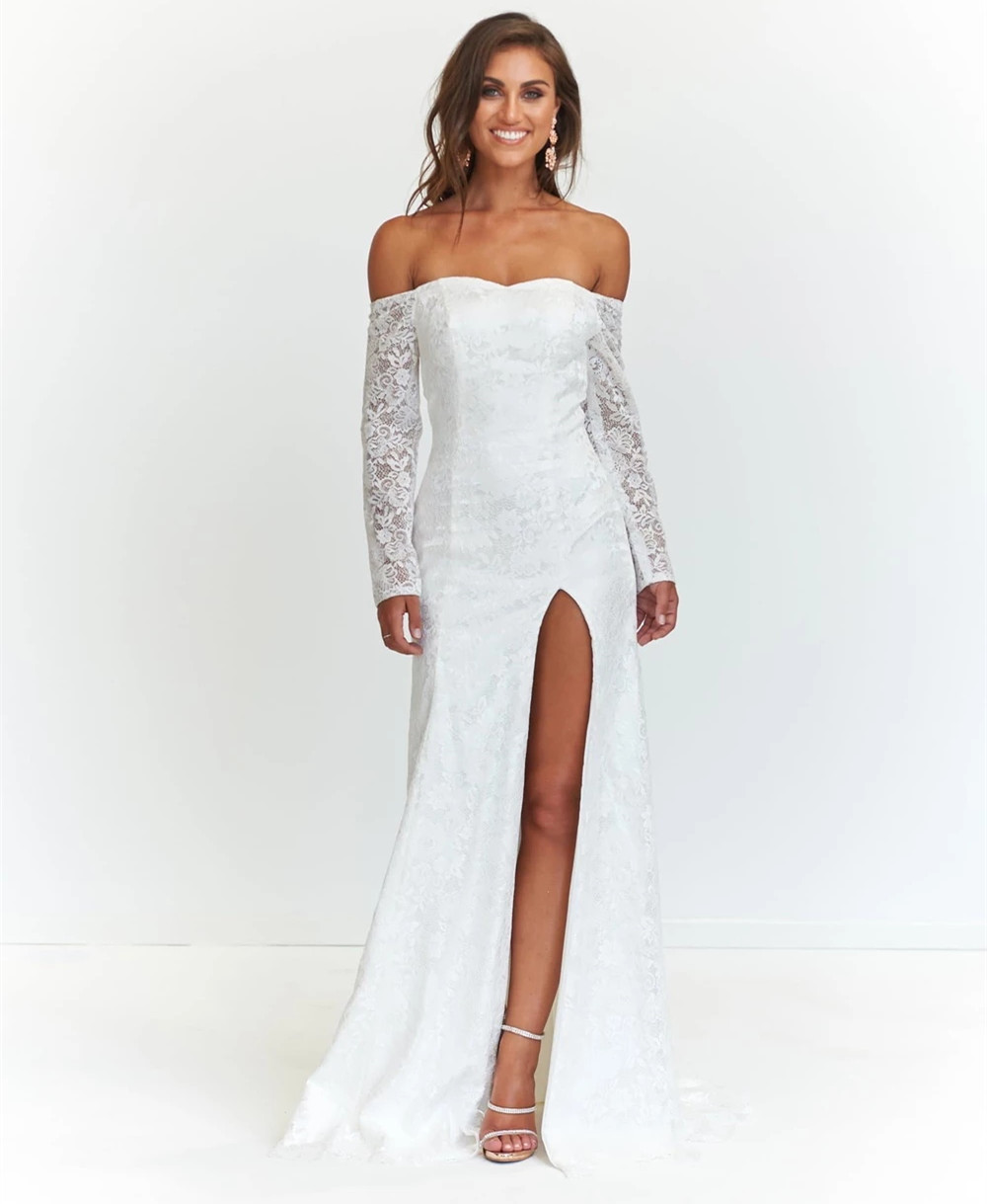 Ivory Lace Tulle Short Train  Prom Dress
