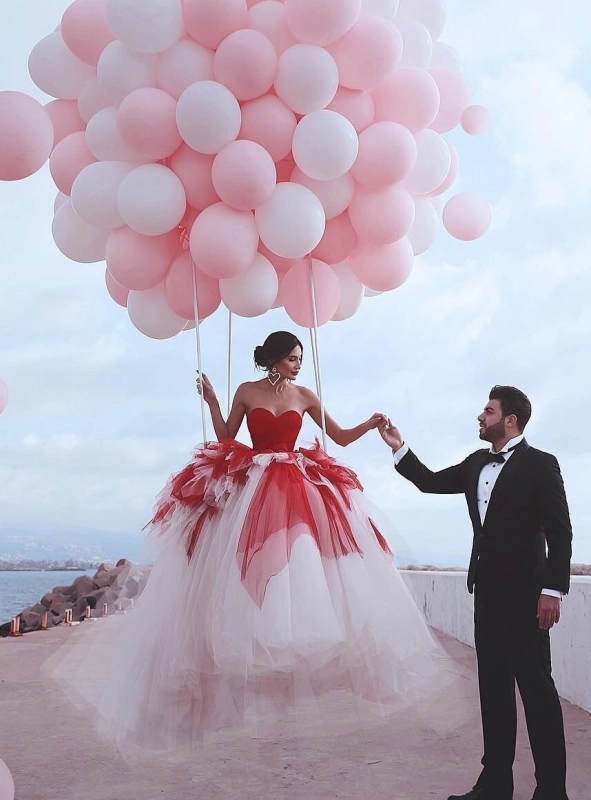 Ivory/Red Long Train Wedding Skirt 2 Pieces Wedding Gown