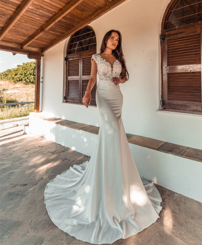 Lace Satin Mermaid Wedding Dress Bridal Gown