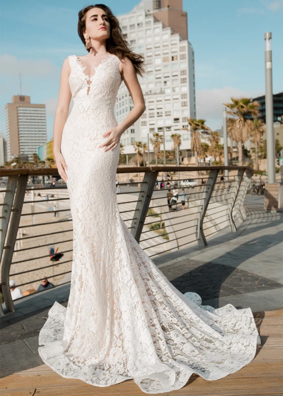 Ivory Lace Tulle Mermaid Wedding Dress Bridal Gown